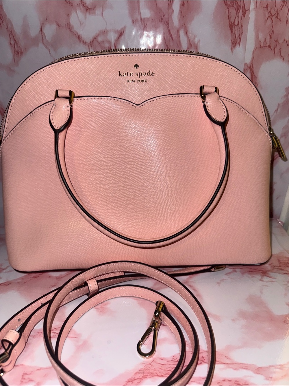 kate spade pink dome satchel with detachable strap and gold hardware